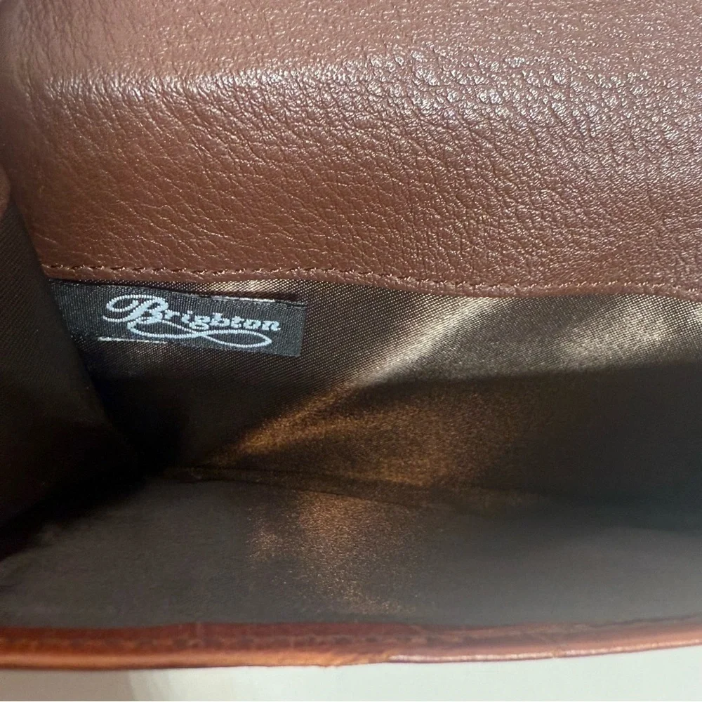 BRIGHTON  WALLET Brown Leather Large Organizer Clutch Silver Brown Classic
